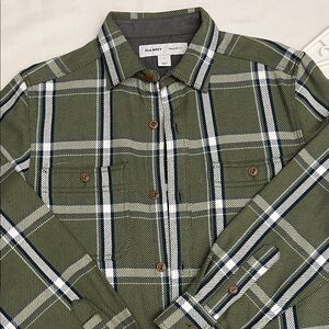 Old Navy Olive Plaid Casual Shirt